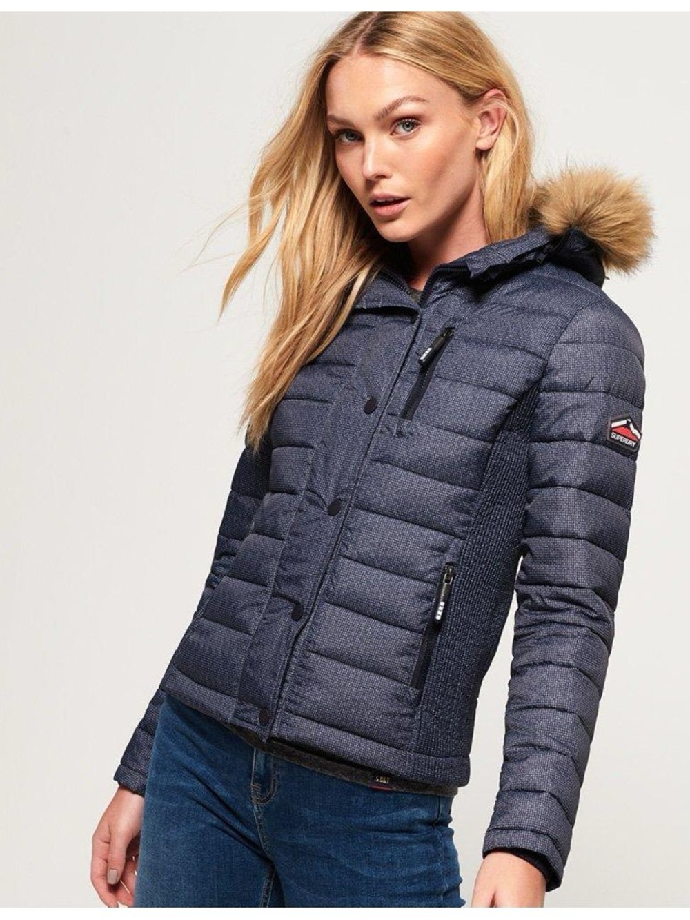 Women's Superdry Navy Quilted Puffer Jacket Fuji Size 6 Small